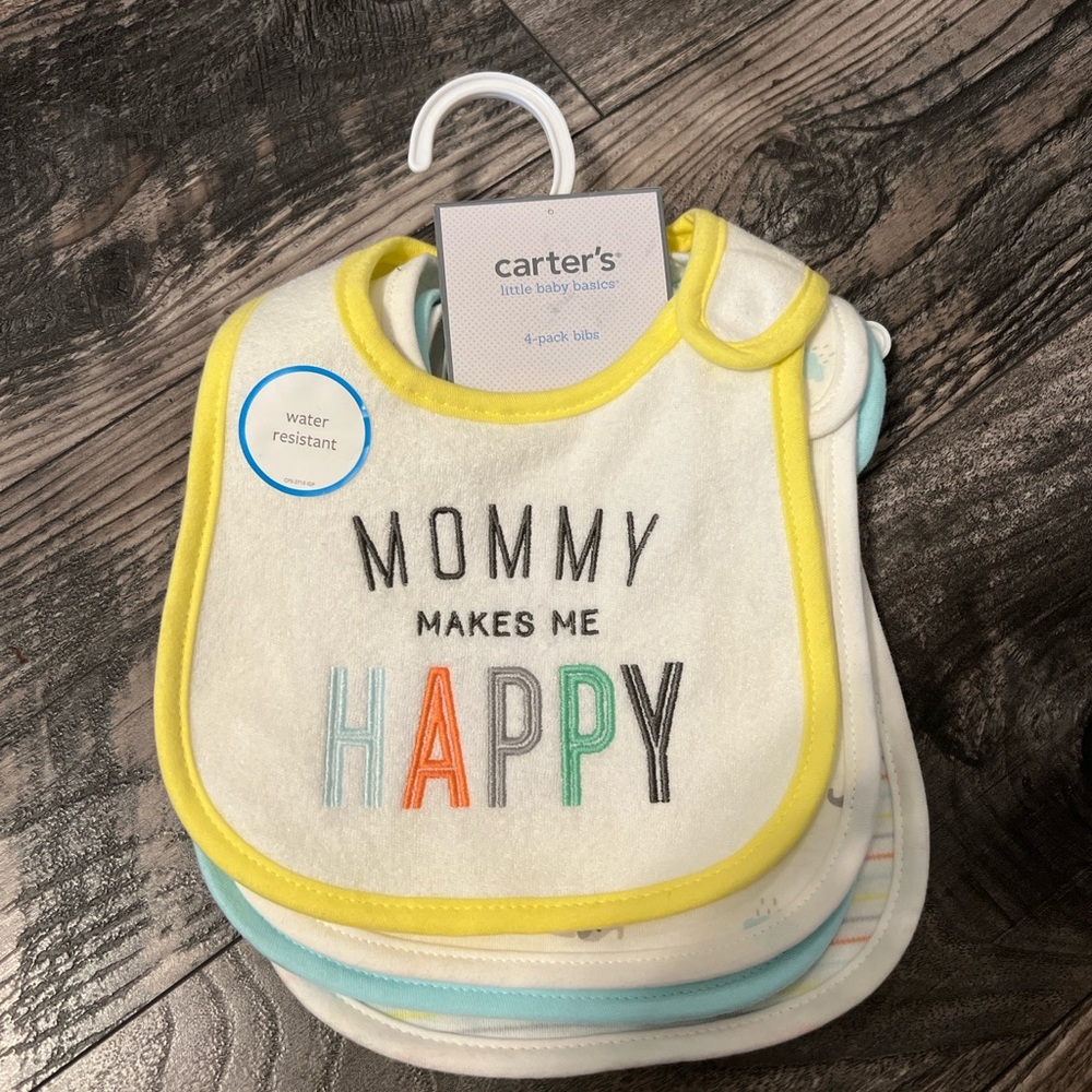 Carter's 4-Pack Water Resistant Bibs Velcro new cotton neutral new
